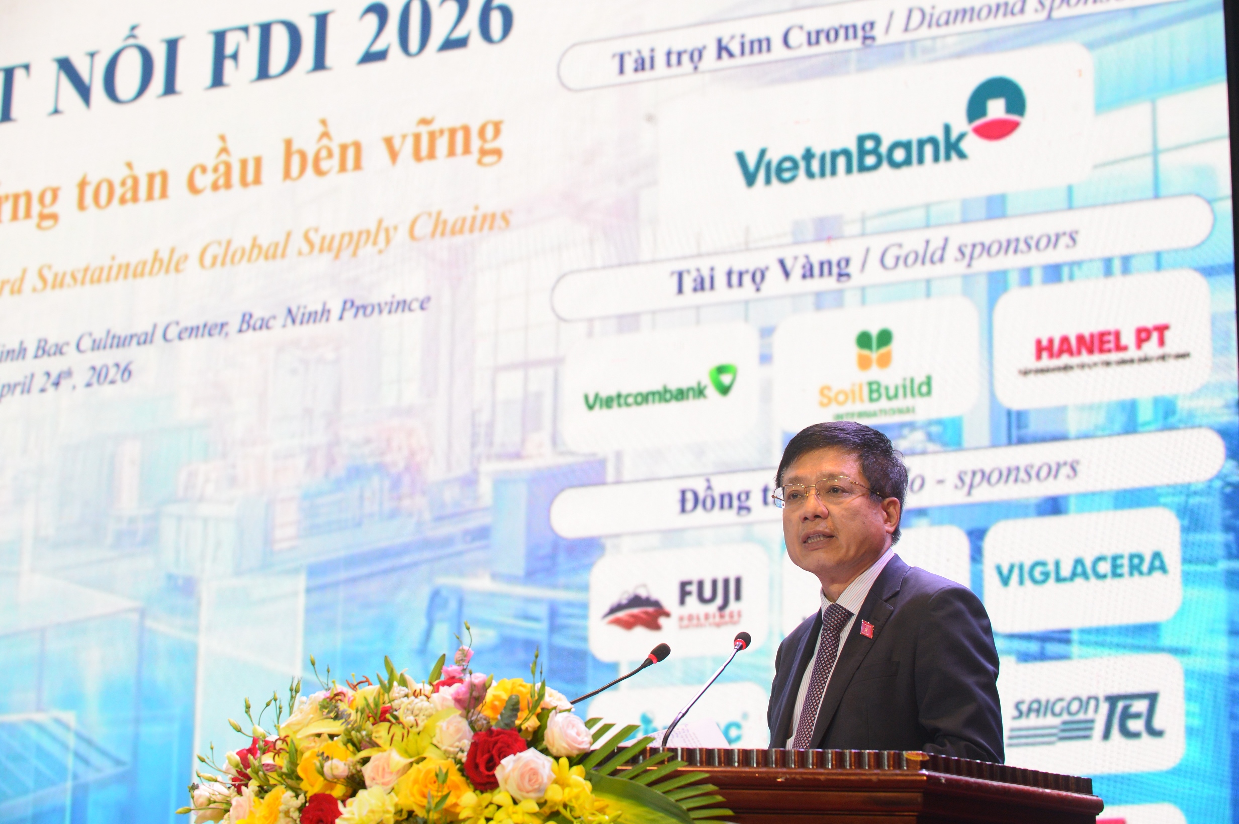Diễn đàn “Kết nối FDI 2026” với chủ đề “Hướng tới chuỗi cung ứng toàn cầu bền vững” tại tỉnh Bắc Ninh. 24/04/2026