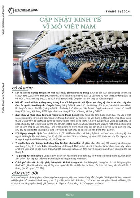 Cập nhật Kinh tế Vĩ mô Việt Nam tháng 5/2024