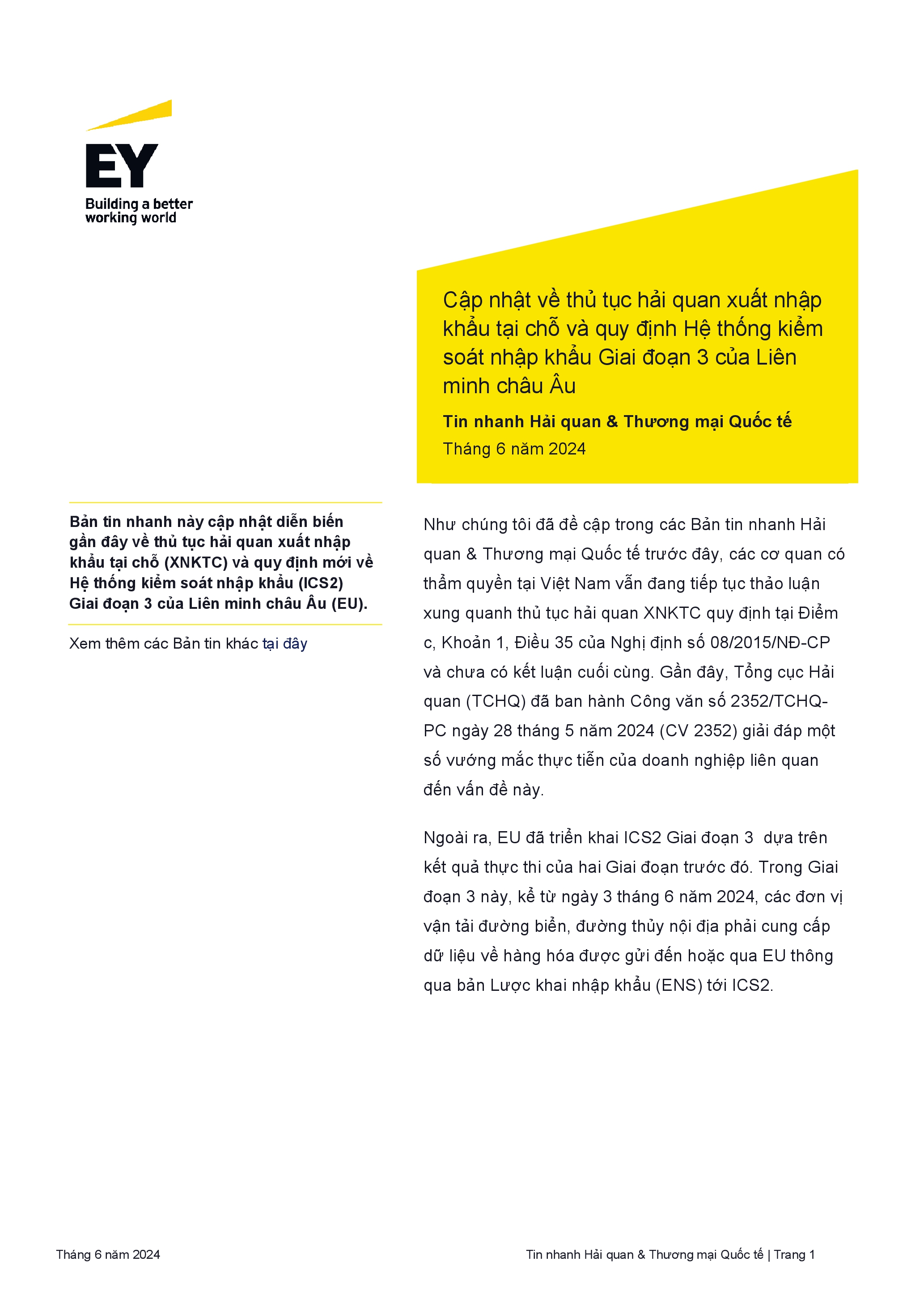Tin nhanh Hải quan & Thương mại quốc tế (Tháng 6/2024)